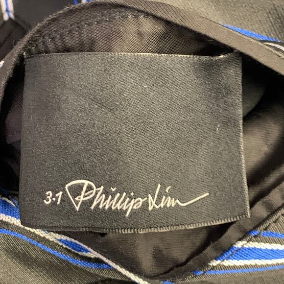 3.1 PHILLIP LIM Size M Black Blue Stripe Satin Bomber Jacket - Picture 5 of 5
